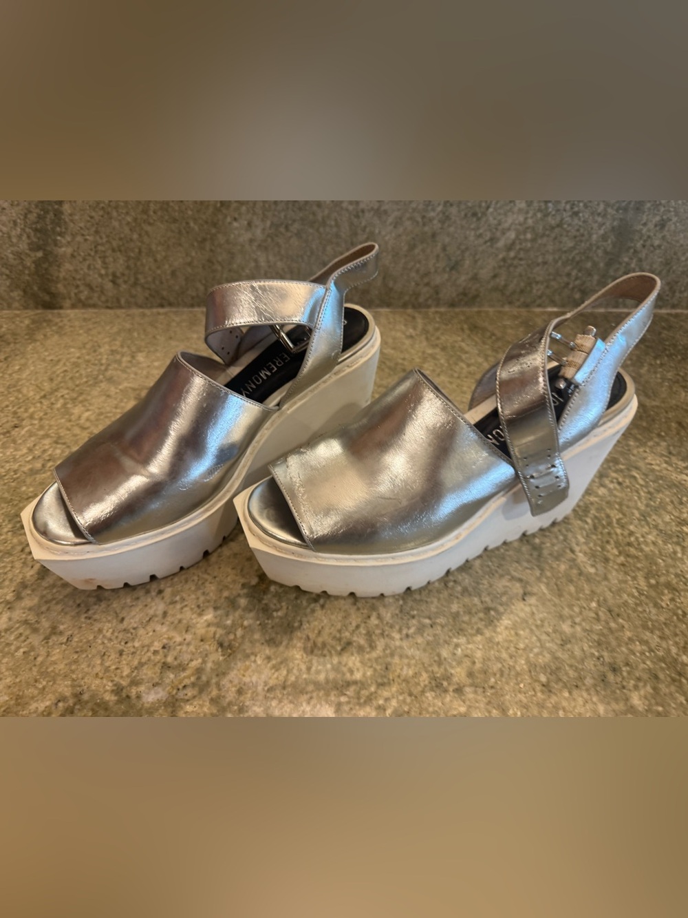 Opening Ceremony Silver Metallic Platform Slingback Sandals